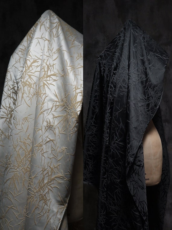 Jacquard Fabric- Polyester Blended Fabric- Black apricot Fabric- Bamboo leaf pattern fabric- Prom Dress- Lady Fabric- by the meter- D56