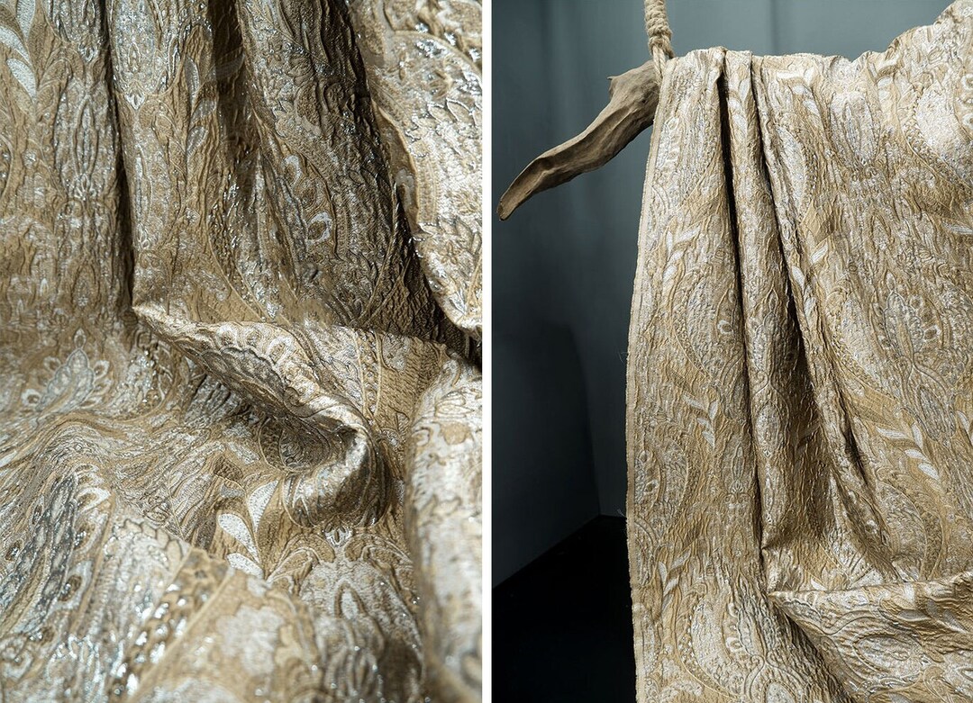 Embossed Jacquard Fabric Luxury Gold Fabric 100 Polyester Etsy