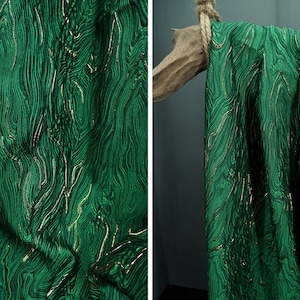 Striped Jacquard Fabric, Luxury Green Fabric, Polyester Fabric, 55&#39;&#39; Width, European Blend Fabric, Designer Fabric, By The Yard, E11