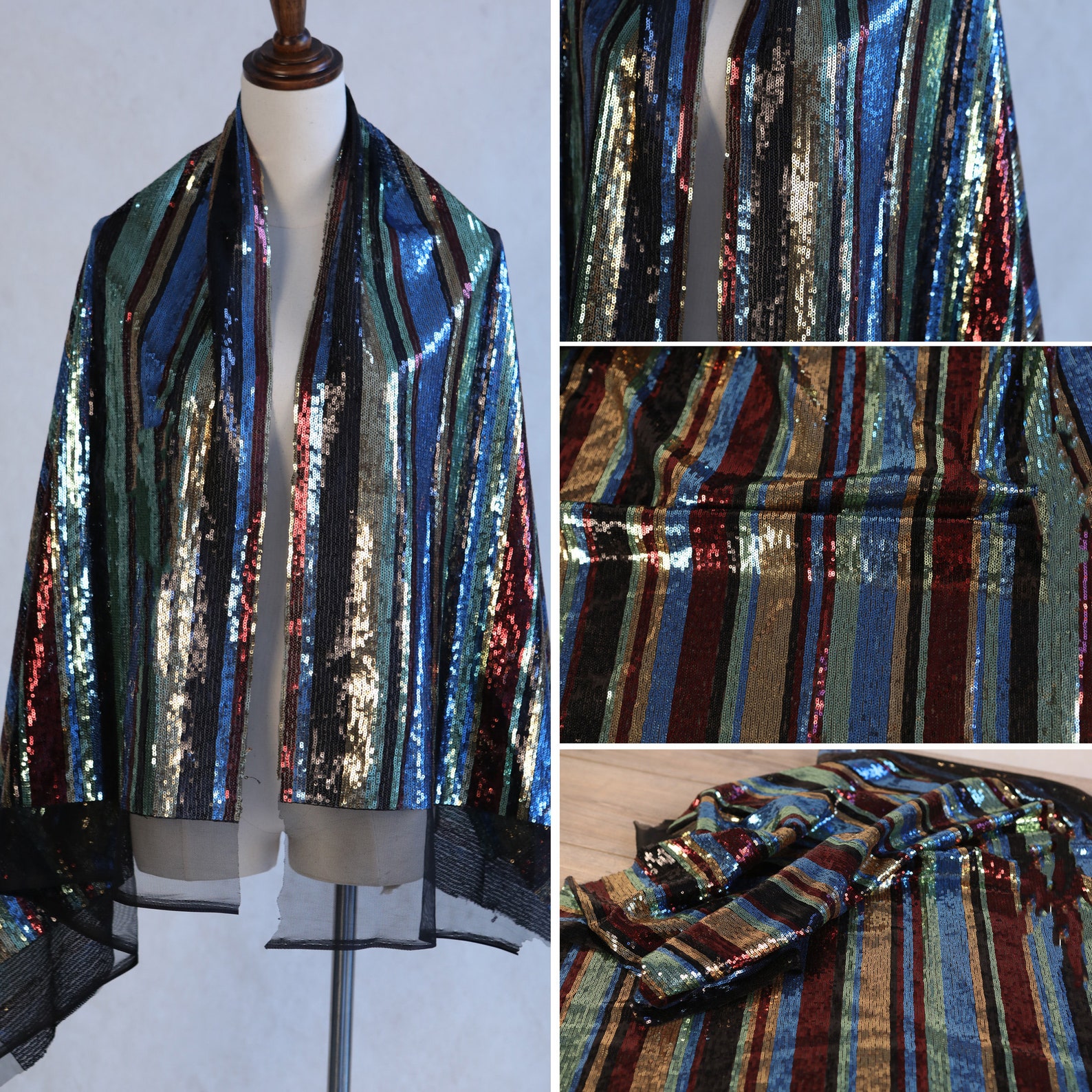 Sevencolor Rainbow Sequin Fabric Vertical Stripe Fabric Etsy