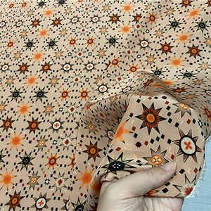 Orange pure mulberry silk fabric, Silk Crepe de Chine fabric, Stars flying saucer pattern dress fabric, scarves real silk fabric, B63