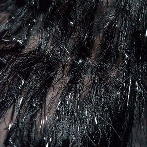 Black tassel fabric, Shimmer feather fabric, Yarn bottom dress fabric, Shiny blouses coat fabric, Designer skirt fabric, by the meter, D131