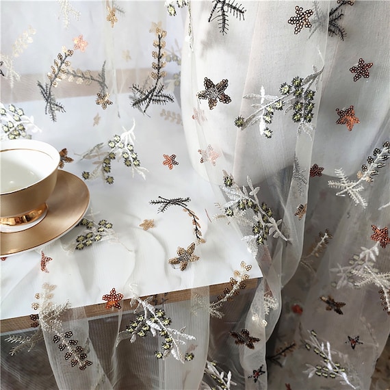 sheer embroidered dress fabric Floral Embroidered Sheer Chiffon Fabric By the Yard 1 Yard