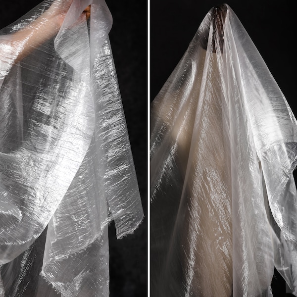 White nylon transparent crepe cloth- Special transparent yarn fabric- Creative Fabric- Designer Fabric- By the meter- D601-1