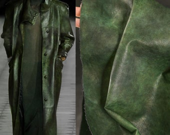 Green Leather Fabrics, Designer Leather, Green Tie-Dye Leather, Premium Leather, Soft Leather Fabric Apparel Craft Fabric By The Yard D586-1