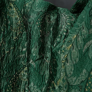 Luxury Green Fabric, Embossed Jacquard Fabric, Polyester Fabric, 55 ... - Luxury Hand Printed Fabric In Green