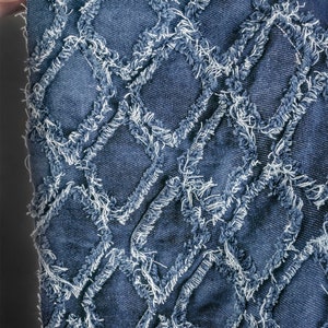 Plaid Denim Fabric, Tie Dye Denim Fabric, Jacquard Denim Fabric, 57&#39;&#39; Width, Haute Couture Fabric, By The Yard, D647
