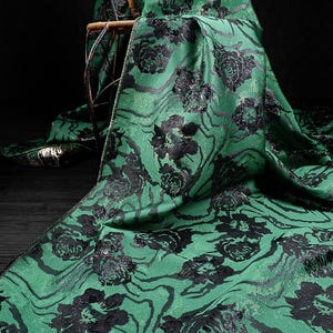 Green Jacquard Fabric, Double - sided Fabric, Lurex Fabric, Soft Fabric, Rose - patterned Fabric, Creative Fabric, By The Meter, D164