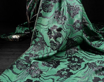 Green Jacquard Fabric, Double - sided Fabric, Lurex Fabric, Soft Fabric, Rose - patterned Fabric, Creative Fabric, By The Meter, D164