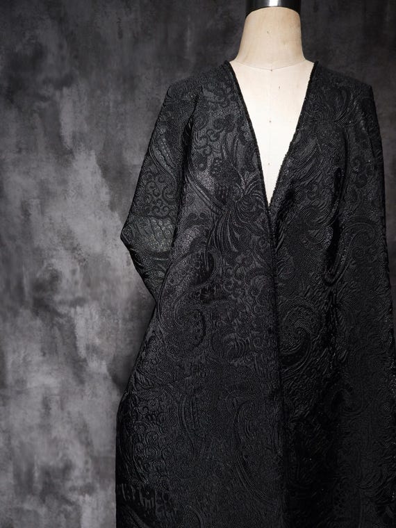 Black Jacquard Fabric, Paisley Pattern Fabric, Metallic Thread Fabric, Medium-Weight Fabric, Textured Fabric,Coat Fabric,By The Meter,D175-2