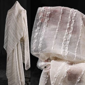 Tela de gasa de lino con rayas blancas y lunares, tejido de felpa, microtransparente, suave, por metro, D322