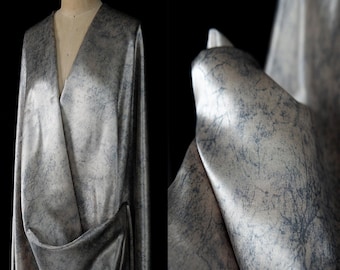 Fog Silver Faux Silk Acetate Fabric by the Yard, Printed Crackle Cool Touch Fabric for Dresses, Gowns, Bridal Wear and Dressmaking,D200