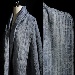 Blue denim fabric, Jacquard cowboy fabric, Cross vertical thread fabric, Designer thick cotton fabric, 3D jacket fabric, by the yard, D634