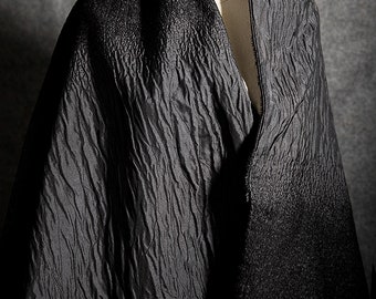 Black Grain Fabric- Pleated Fabric- Wavy Jacquard Fabric- 3D Texture Fabric- Creative Fabric- Designer Fabric- by the meter- D564