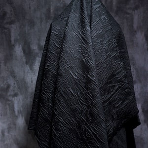 Black jacquard fabric, 3D reef relief fabric, Irregular Pattern Fabric, Dark textured fabric, Premium blend thick fabric, by the meter, D148 image 9