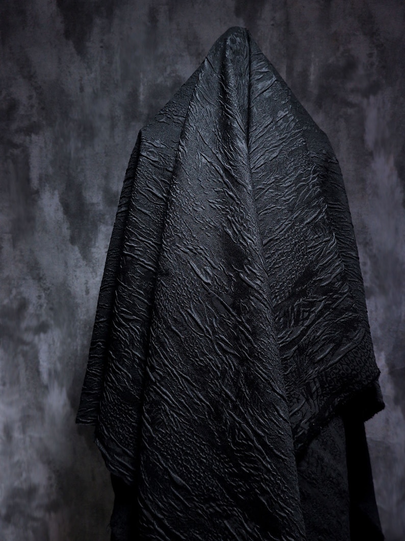 Black jacquard fabric, 3D reef relief fabric, Irregular Pattern Fabric, Dark textured fabric, Premium blend thick fabric, by the meter, D148 image 9