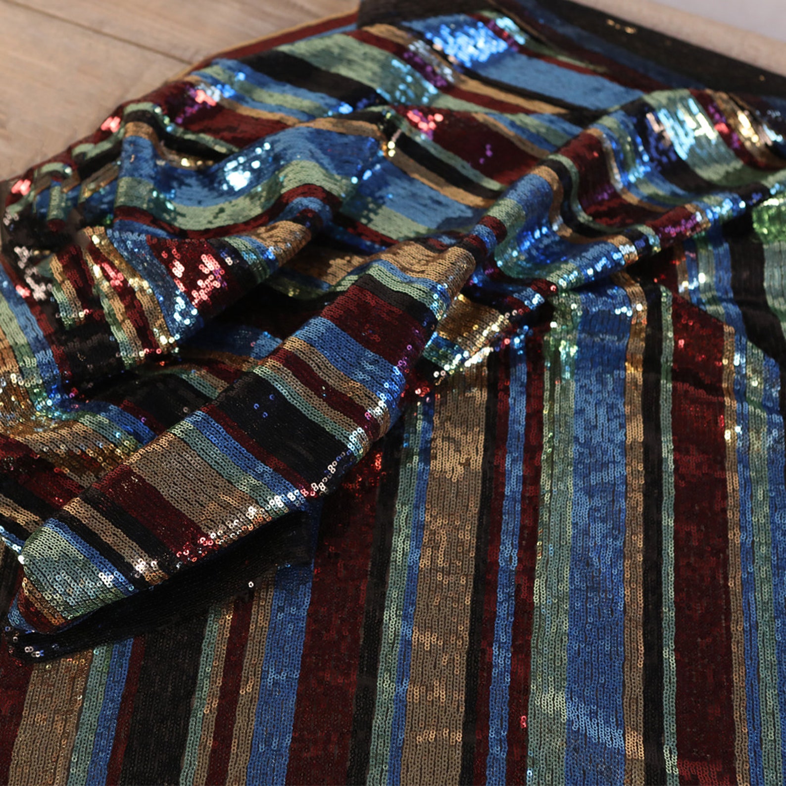 Sevencolor Rainbow Sequin Fabric Vertical Stripe Fabric Etsy