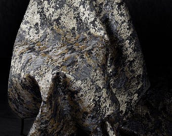 Grey - gold Jacquard Fabric, Textured Fabric, Irregular Embossed Fabric, Double-sided Fabric, Granite-textured Fabric, By The Meter, D167