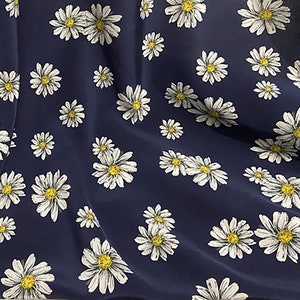 Daisy silk fabric, Navy pure mulberry silk fabric, Silk Crepe de Chine fabric, floral print dress fabric, shirt, scarves, by yard/meter, B28