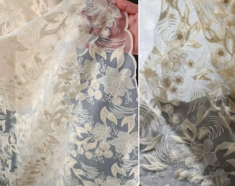 Apricot Jacquard Fabric, Floral Embroidery Fabric, Sheer Lace Fabric, Rose Pattern Fabric, Cotton Fabric, Exquisite Fabric,By The Meter,D554