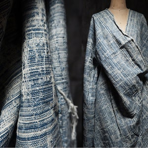 Blue denim fabric, Jacquard cowboy fabric, Cross vertical thread fabric, Designer thick cotton fabric, 3D jacket fabric, by the yard, D46