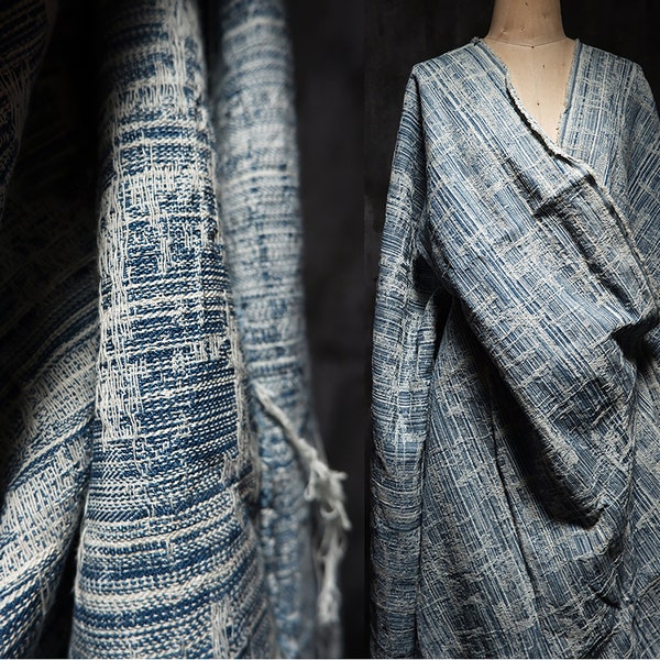 Tissu denim bleu, tissu de cowboy Jacquard, tissu de fil vertical croisé, tissu de coton épais Designer, tissu de veste 3D, par yard, D46