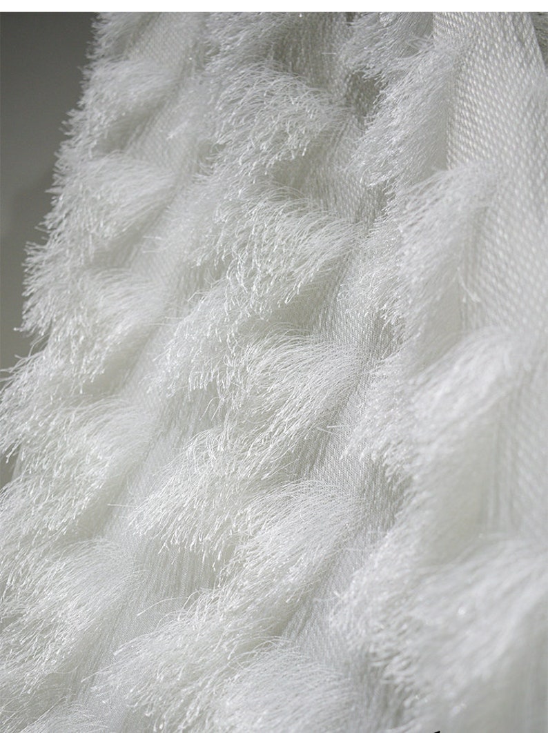 White Feather Fabrics, 3D Tassel Lace Fabrics, DIY Stage Fabrics, Pure color Wedding Mesh, Princess Dress Fabric, by the meter, Y2 image 5