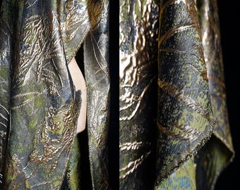 Green Gold Jacquard Fabric by the Yard, Embossed Brocade Textile, 3D Texture for Fashion, Costumes & Home Decor, D198