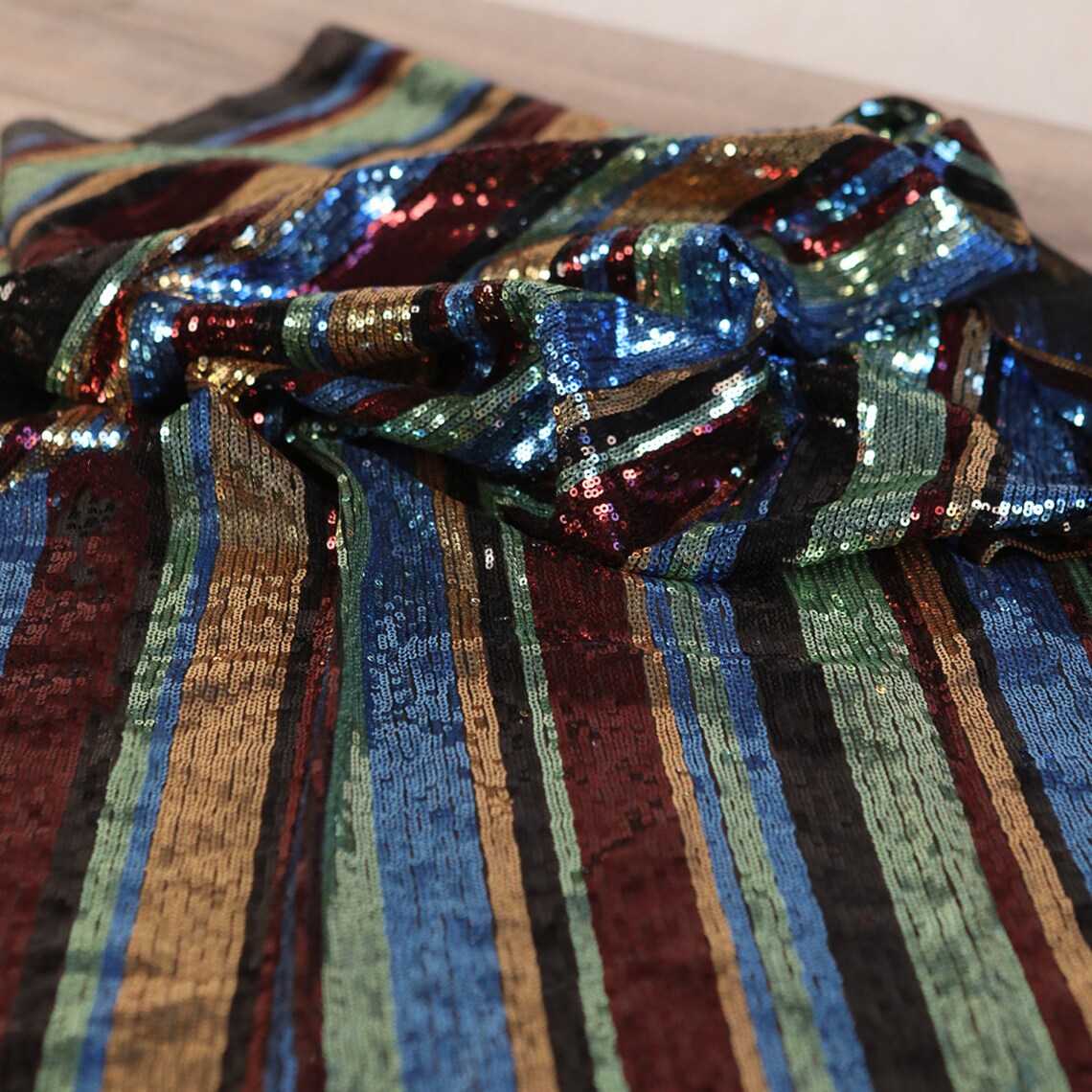 Sevencolor Rainbow Sequin Fabric Vertical Stripe Fabric Etsy