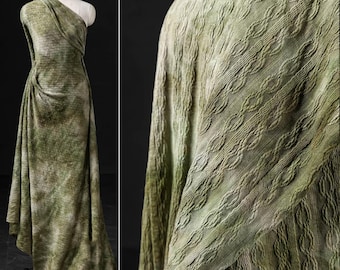 Moss Green Knitted Fabric, 3D Cable Texture Fabric, Tie Dye fabric, Stretch fabric, Soft Heavy fabric, Apparel Fabric, By The Meter, D543