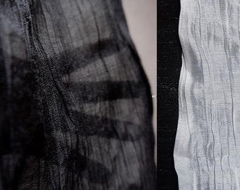 Vitt veckat tyg, Tencel rami tunt tyg, Svart linnetyg, Texturerade tyger, Skrynkligt tyg, Perspektivtyger, metervara, D39