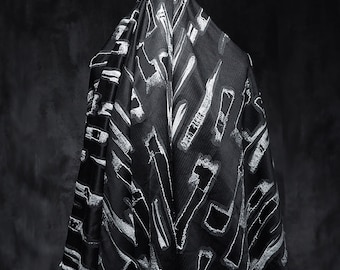 Denim fabrics, Black jacquard texture fabric, Irregular ragged fabric, Lady winter jacket fabric, Designer jeans fabric, by meter, D55-2