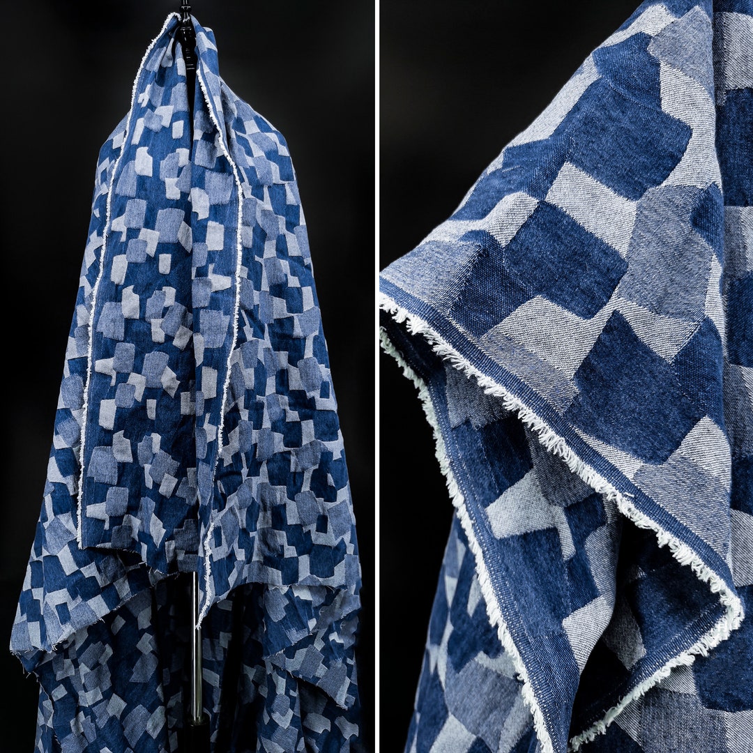 Plaid Denim, Patchwork Denim, Pure Cotton Denim Fabric, Blue Denim
