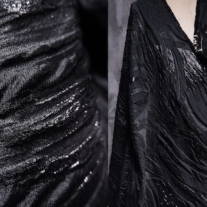 Black jacquard texture fabric, Pure polyester fabric, Solid embossed fabric, Lady winter jacket fabric, Designer fabric, by the  meter, D64