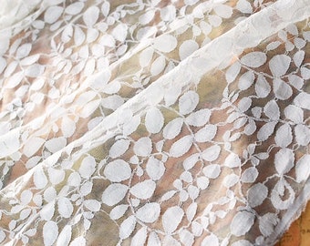 Tessuto in tulle ricamato, Tessuto in pizzo bianco, Tessuto con motivo a foglie, Tessuto in prospettiva, Tessuto a rete, Tessuto per abiti da sposa, Al metro, C45