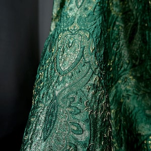 Luxury Green Fabric, Embossed Jacquard Fabric, Polyester Fabric, 55 ... - Luxury Hand Printed Fabric In Green