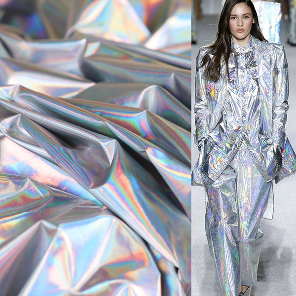 Magic Silver Mirror Laser Soft Trench Coat Fabric - 7 Couleurs Réfléchissant Imperméable Fashion Trench Coat Designer Material - Au mètre - D534