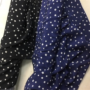 Navy blue pure mulberry silk fabric, Silk Crepe de Chine fabric, Stars pattern real silk fabric, Chemise dress fabric, Scarves fabric, B42
