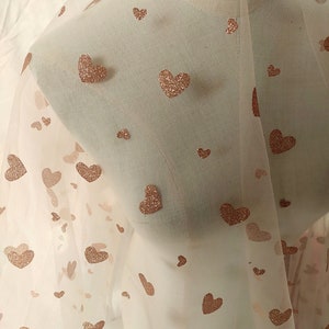 Meat pink mesh fabric, hot powder lace fabric, Hot glitter heart fabric, Encryption mesh face, Doll Skirt Accessories, By the meter, C137