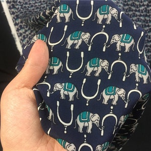 Elephant animal design, Dark blue pure mulberry silk fabric, Silk Crepe de Chine fabric, Japan's real silk scarves, by the yard/meter, B131 image 2