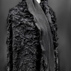 Black Stretch Knit Fabric- Tattered Knit Fabric- Distressed Fabric- Designer Fabric- 3D Texture Composite Elastic Fabric- By the meter- D604