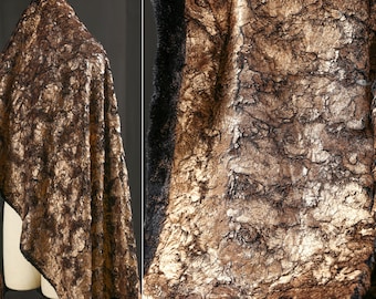 Bronze  Faux Fur Textured Fabric, Metallic Crackle Fabric, Luxury Suede Fabrics For Creative Fashion Designers, By The Yard, D282