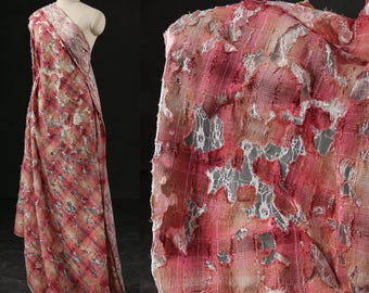 White-Based Lace Fabric, Tattered Hollow-Out Fabric, Gradient Pink Fabric, Checkered Fabric, Creative Fabric, Garment Fabric, By Meter, D582