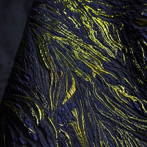 Blue Gold Jacquard Fabric, Bump design fabric, 3D irregular fabrics, Fold fabric, Dust coat fabric, Dress shirt fabric, by the meter, D116