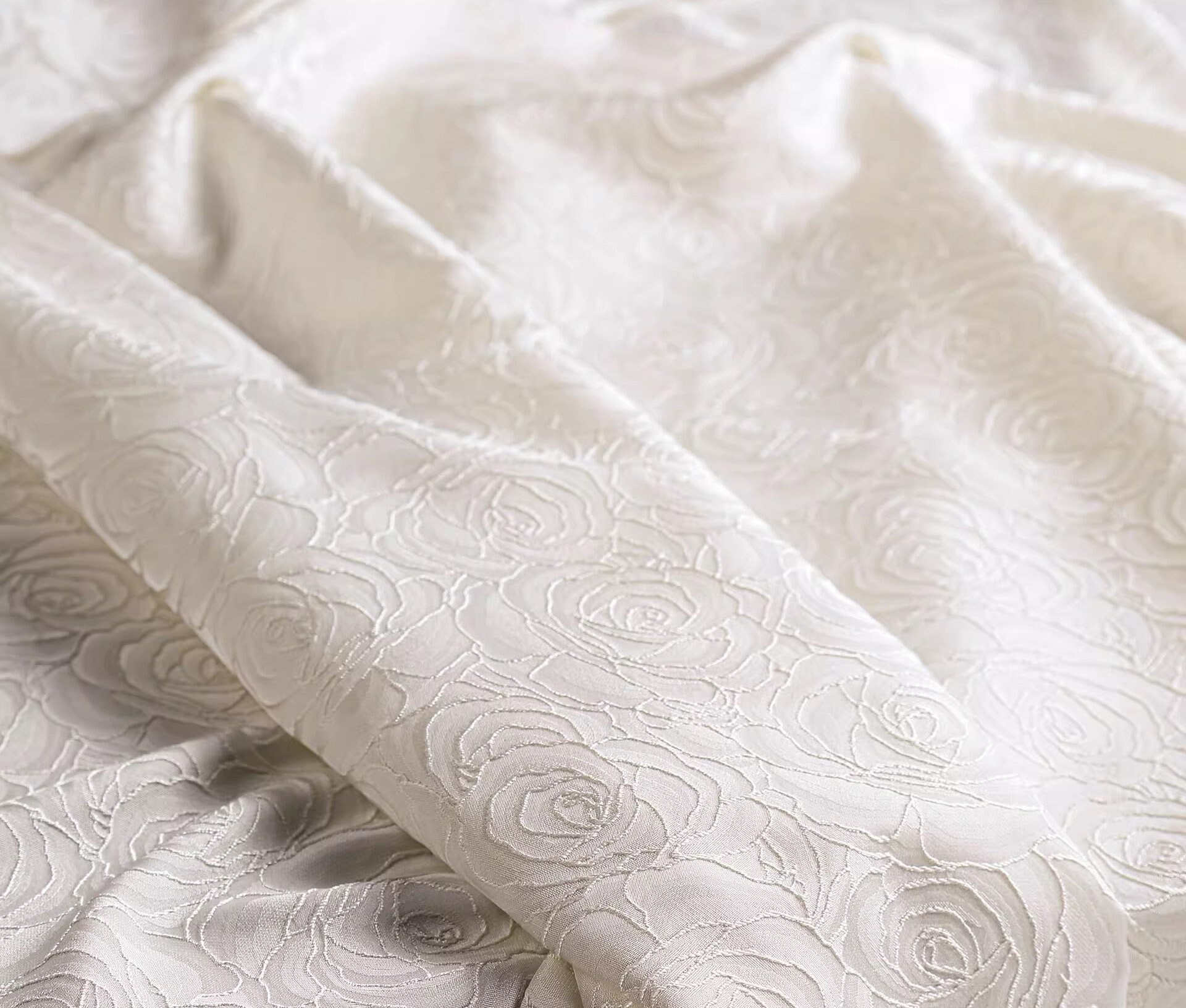 White Jacquard Fabric, Plain Rose Fabric, Rose Line Jacquard