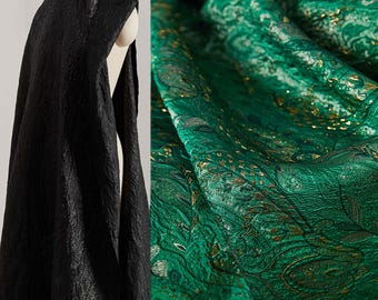 Relief Golden Jacquard Fabric, Embossed Dimensional Texture, Classical Floral Pattern, Luxury Fabric, Premium Fabric, By The Meter, D726