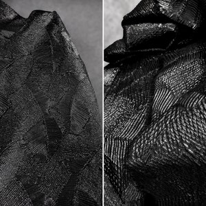 Black Grain Fabric- Pleated Fabric- Wavy Jacquard Fabric- 3D Texture Fabric- Creative Fabric- Designer Fabric- by the meter- D566