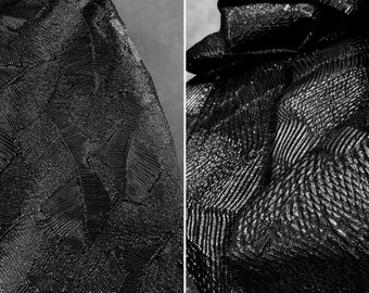 Black Grain Fabric- Pleated Fabric- Wavy Jacquard Fabric- 3D Texture Fabric- Creative Fabric- Designer Fabric- by the meter- D566