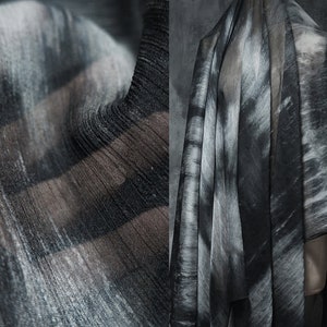 Tie-dyed fabrics, Black white grey green pleated fabric, Creases Fold fabric, Dress fabric, Summer thin wrinkled fabrics, by the meter, D107