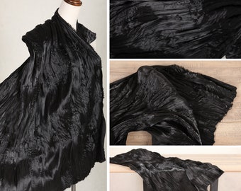 Wrinkled fabric, Black imitation Silk fabric, Double Twist Pleated Fabric, high-end evening dress fabric, designer fabric, by the meter-D533